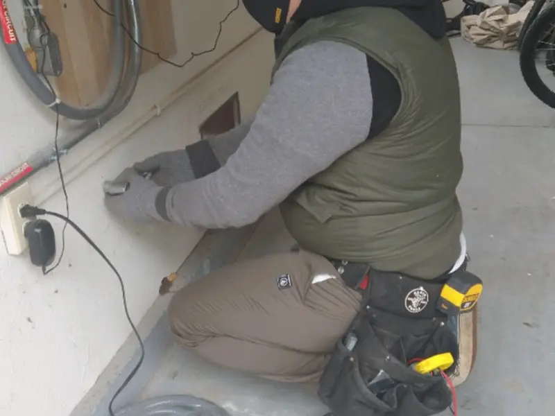 Electrician performing outlet wiring in a Difficult Run garage